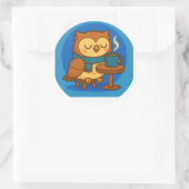 Owl Coffee Break (Blue Background) Sticker (Tasche)