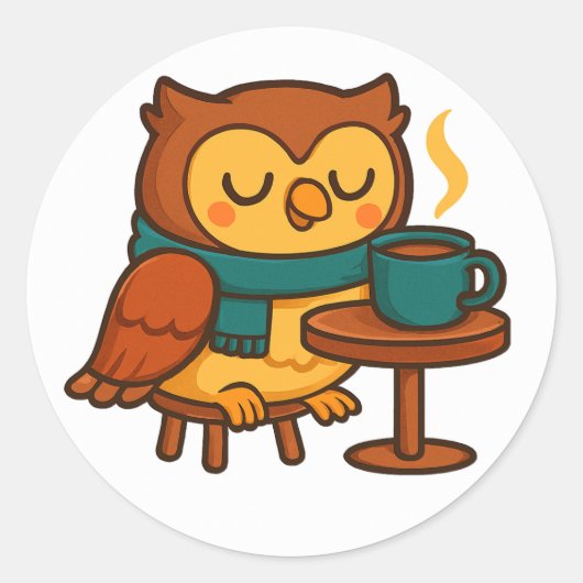 Owl Coffee Break (White Background Glossy) Sticker (Vorderseite)