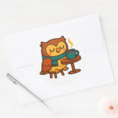 Owl Coffee Break (White Background Glossy) Sticker (Umschlag)