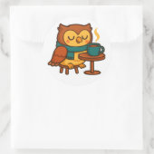 Owl Coffee Break (White Background Glossy) Sticker (Tasche)