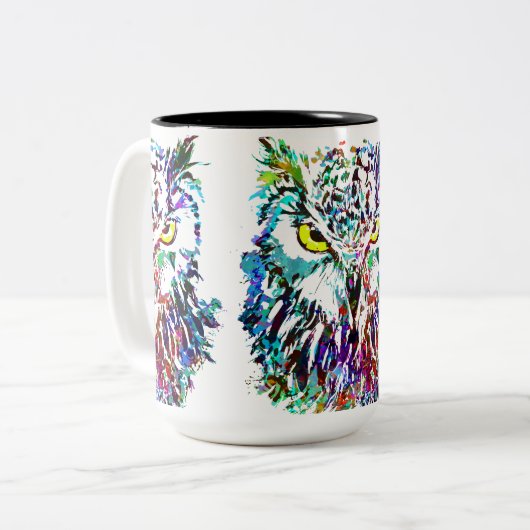 Owl Coffee Tasse | Farbiges Schaf | Abstrakter Wür (Vorderseite Links)