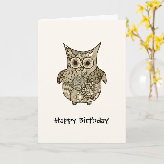 Owl Collage Karte (Gelbe Blume)