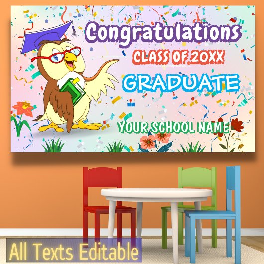 Owl Confetti Fun Colorful Happy Graduation Party Banner