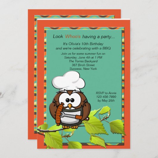 Owl Cook GRILLEN Einladung (Vorne/Hinten)
