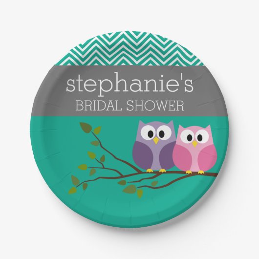 Owl Couple auf Verzweigung Brautparty Favoriten Pappteller (Vorderseite)