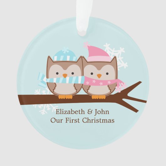 Owl Couple Custom Christmas Ornament (Vorderseite)