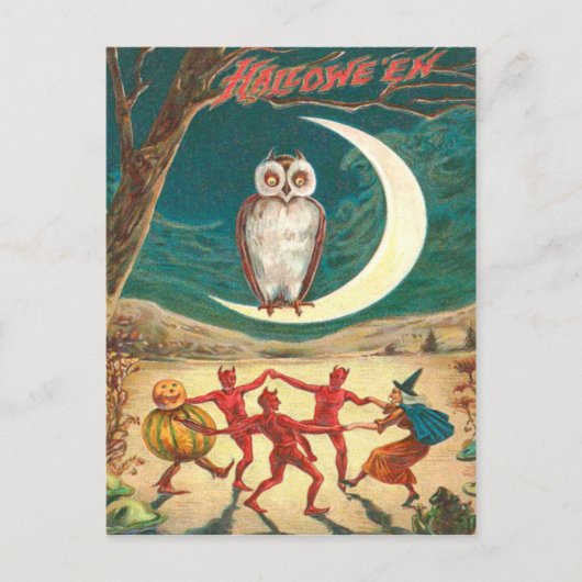 Owl Crescent Moon Hexenkreatur Postkarte (Vorderseite)