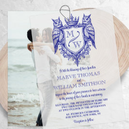 Owl Crest Royal Monogram Wedding Vellum Overlay Pergament Einladungen