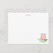 Owl Custom Vielen Dank Hinweis, Grau und Rosa Mitteilungskarte (Vorne/Hinten)