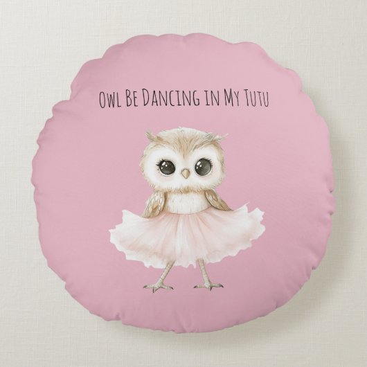 Owl Dancing Pink Tutu Ballerina Rundes Kissen (Vorderseite)
