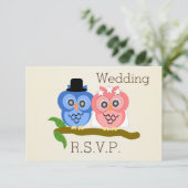Owl Design Champagne farbig Wedding RSVP (Stehend Vorderseite)
