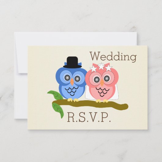 Owl Design Champagne farbig Wedding RSVP Karte (Vorderseite)