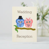 Owl Design Champagner farbige Hochzeitsempfehlung Einladung (Stehend Vorderseite)