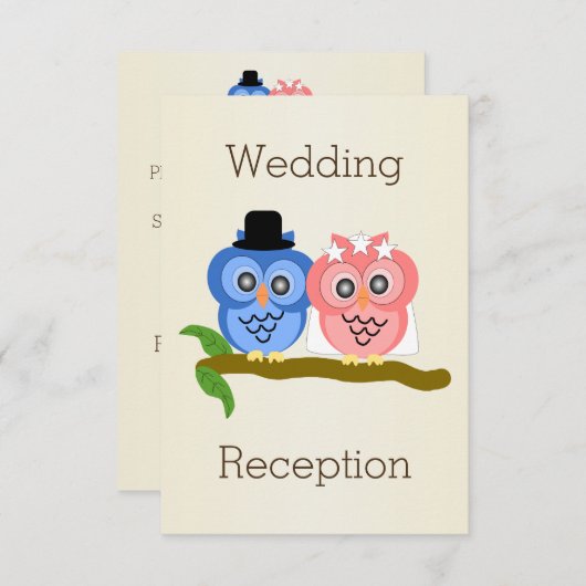 Owl Design Champagner farbige Hochzeitsempfehlung Einladung (Vorne/Hinten)