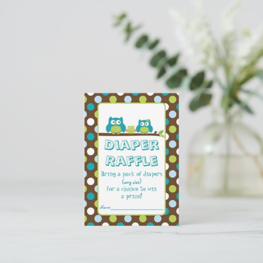 Owl Diaper Raffelkarten Begleitkarte (Stehend Vorderseite)