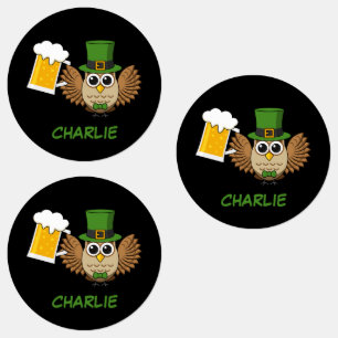 Owl Drinking Beer St Patrick's Day   Personalisier Etiketten