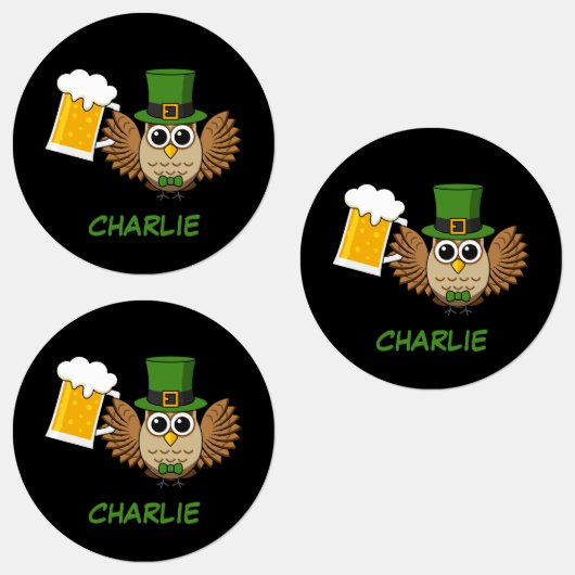Owl Drinking Beer St Patrick's Day | Personalisier Etiketten (Gruppe)