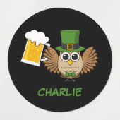 Owl Drinking Beer St Patrick's Day | Personalisier Etiketten (Design 1)