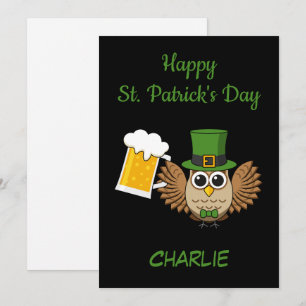 Owl Drinking Beer St Patrick's Day Personalisier Feiertagskarte