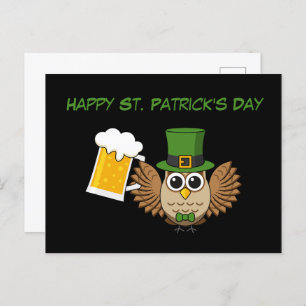 Owl Drinking Beer St Patrick's Day Personalisier Feiertagspostkarte