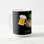 Owl Drinking Beer St Patrick's Day | Personalisier Kaffeetasse (Vorderseite Links)