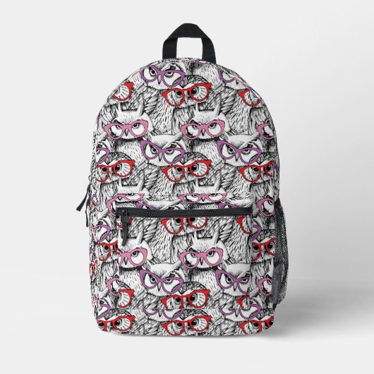 Owl Eyeglasses Muster Bedruckter Rucksack (Vorderseite)