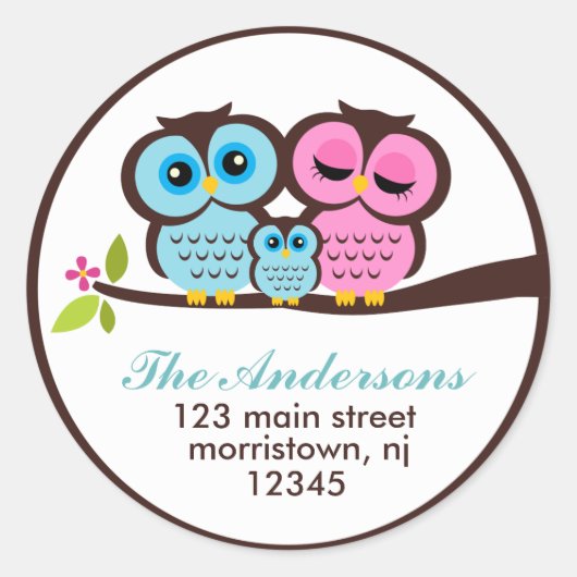 Owl Family Address Labels Runder Aufkleber (Vorderseite)