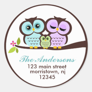 Owl Family Address Labels Runder Aufkleber