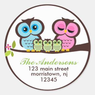 Owl Family Address Labels Runder Aufkleber