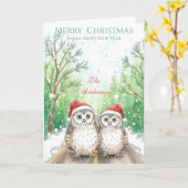 Owl Family Christmas Card – Green Woodland Owls Karte (Gelbe Blume)