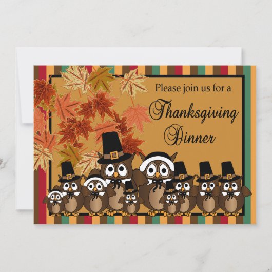 Owl Family Erntedank Türkei Abendessen Einladung (Vorderseite)