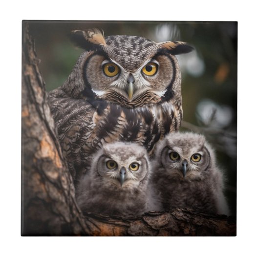 Owl Family Keramik Tile Fliese (Vorderseite)