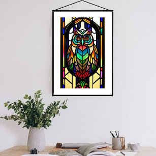 Owl farbige Illustration aus festem Glas Poster