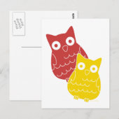 Owl Fellows of Red One of Yellow Postkarte (Vorne/Hinten)