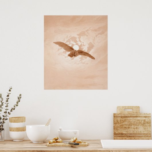 Owl Flug gegen einen Mondlicht Himmelskaspar Fried Poster (Küche)