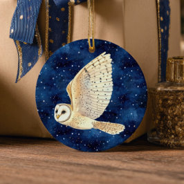 Owl Flying Across Starry Night First Xmas Photo Keramik Ornament