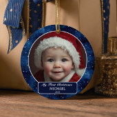 Owl Flying Across Starry Night First Xmas Photo Keramik Ornament