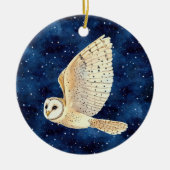 Owl Flying Across Starry Night First Xmas Photo Keramik Ornament (Vorne)