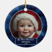 Owl Flying Across Starry Night First Xmas Photo Keramik Ornament (Hinten)