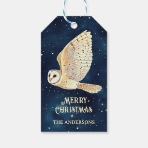 Owl Flying Across Starry Night Sky Wasserfarbe Wei Geschenkanhänger