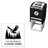 Owl Flying Angled View Fir Trees Library Name Permastempel (Beispiel)