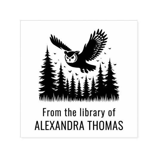 Owl Flying Angled View Fir Trees Library Name Permastempel (Design)