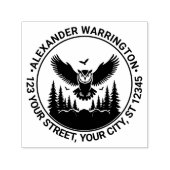 Owl Flying Front View Bretterbaum Name Ret-Adresse Permastempel (Design)