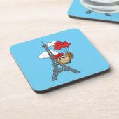 Owl Flying with Heart Balloons in Paris Getränkeuntersetzer (Linke Seite)