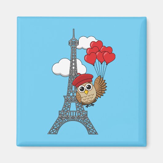 Owl Flying with Heart Balloons in Paris Magnet (Vorne)