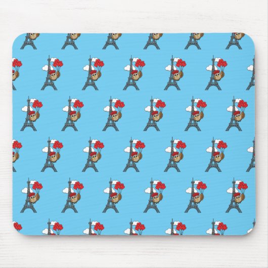 Owl Flying with Heart Balloons in Paris Mousepad (Vorne)