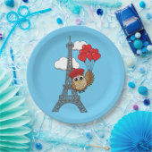 Owl Flying with Heart Balloons in Paris Pappteller (Party)