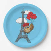 Owl Flying with Heart Balloons in Paris Pappteller (Vorderseite)