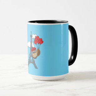 Owl Flying with Heart Balloons in Paris Tasse