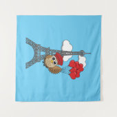 Owl Flying with Heart Balloons in Paris Wandteppich (Vorderseite (Horizontal))